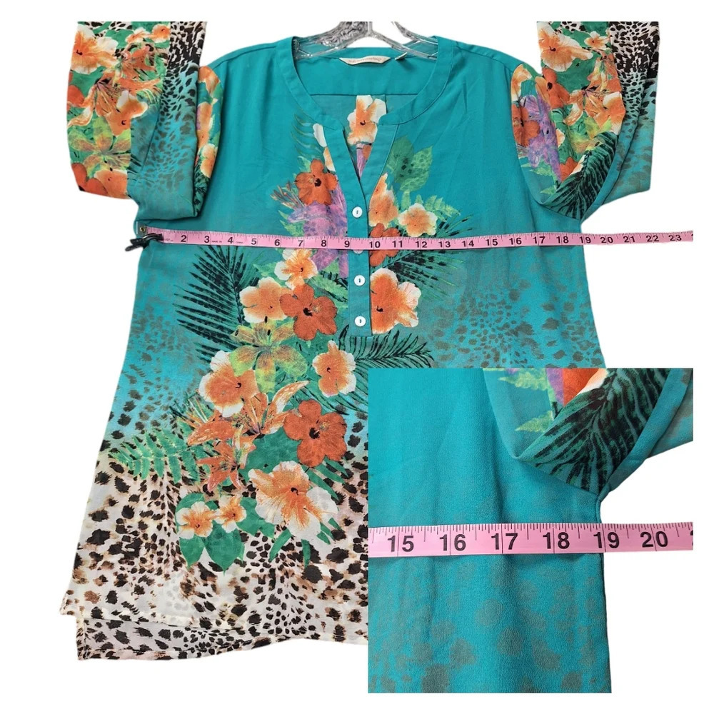 Soft Surroundings Lightweight Sheer Floral Animal Print Tunic Top Petite - Picture 13 of 14